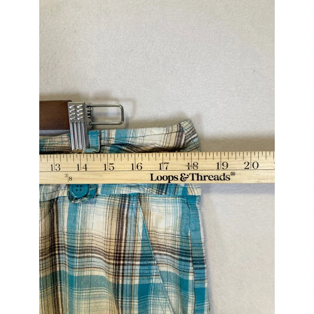 Y2K Coastal Bugle Boy For Her XL Turquoise Brown Plaid Cotton Blend Shorts